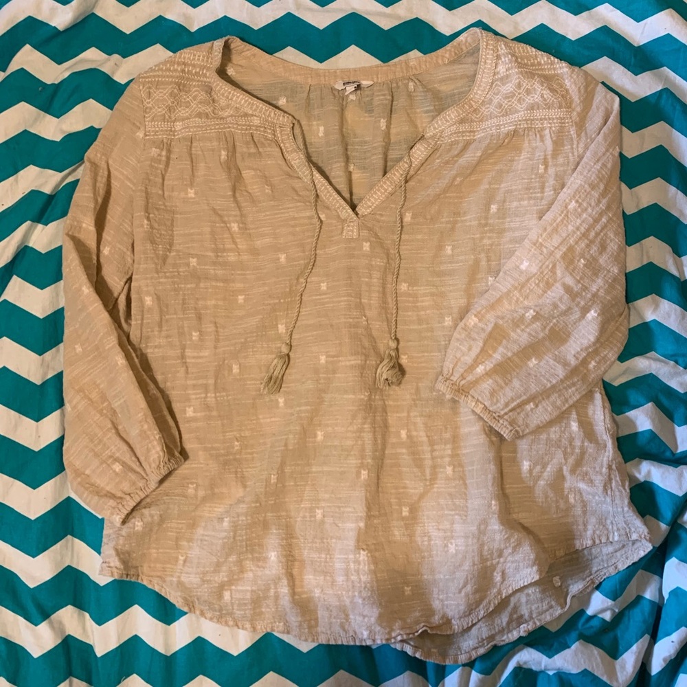 Sonoma Lightweight Boho Tan Embroidered Top